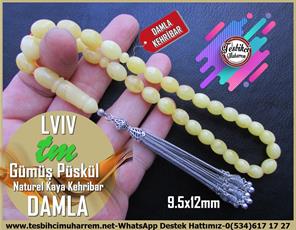  Damla Kehribar TesbihlerTM13655Russian Master Usta Tornası Tespih | Damla Kehribar, Kapsül Kesim Ağır Gümüş Püsküllü, 