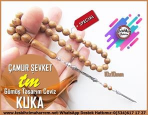 Kuka Ağacı TesbihlerTM1330Serkan Yalvaç Usta İşçilikli Tespih | Doğal Kuka, Naturel Ceviz Tombik Kesim Gümüş Püskül, 