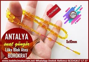 Maskot, Bileklik ve Bürokrat TespihlerTM14027Suat Güngör Usta İşçilikli Bürokrat Form Ateş Kehribar Tesbih – Saydam Sarı Lüks Blok, Kapsül Kesim, “Antalya” İsimli Özel Tasarım TespihTespih Bürokrat Ateş Kehribar I Kapsül Kesim Lüks Blok Saydam Sarı Antalya Tesbih