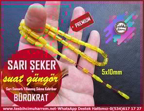 Hareli Damarlı Sarı Kehribar TesbihlerTM13671Suat Güngör Usta Tornası | Premium Sıkma Kehribar Tespih, Yıllanmış Sarı Damarlı, Bürokrat Kapsül Kesim, 
