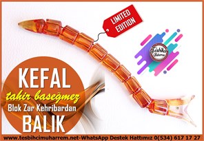 Balık TesbihlerTM14469Tahir Başeğmez Usta İşçilikli Balık Zaza Tesbih I Elite Model Blok Zar Kehribardan Kefal TesbihBalık Zaza Tesbih I Elite Model Blok Zar Kehribardan Kefal Tesbih