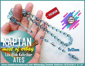 Zar Kehribar TesbihTM12788Tespih Ateş Kehribar Lüx Premium Aqua Renk Kaptan TesbihTespih Ateş Kehribar Lüx Premium Aqua Renk Kaptan Tesbih
