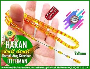 Osmanlı Antika Vişne Ton TesbihlerTM13776Ümit Demir Usta Tornası | Osmanlı Ateş Kehribar Tespih, Saydam Altın Sarısı, Kapsül Kesim, 