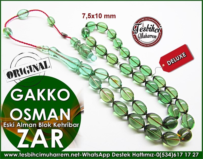  Eski Yeşil Alman Blok Zar Kehribar Tesbih Gakko Osman