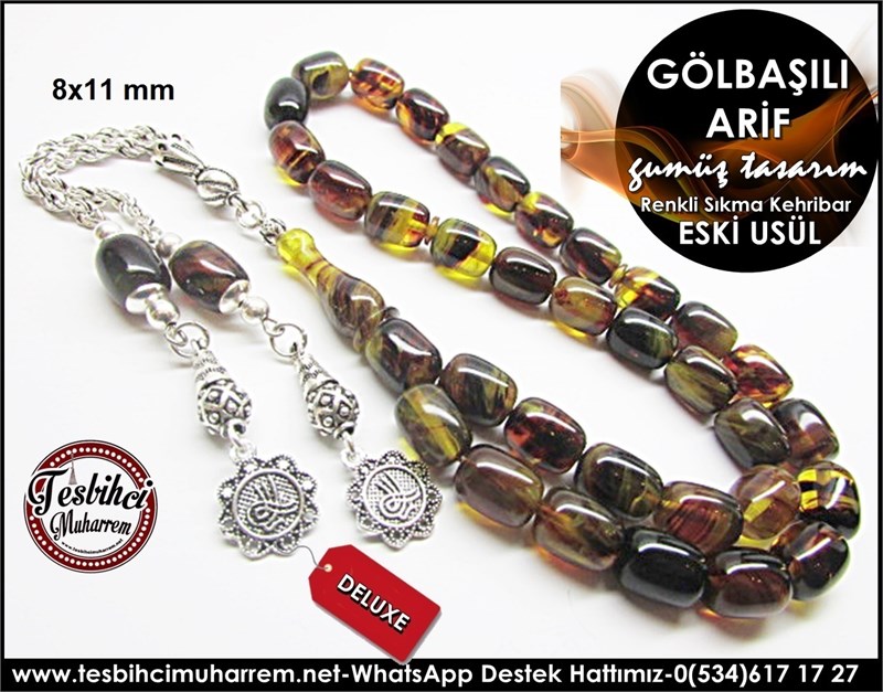  Gümüş Püskül Eski Usül Sıkma Kehribar Tesbih Gölbaşılı Arif