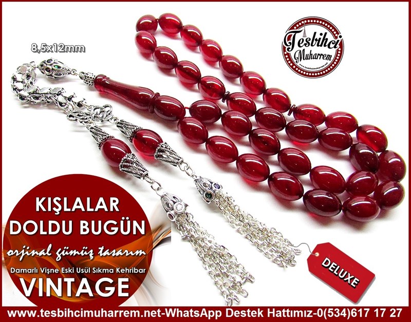  Orjinal Gümüş Tasarım Vintage Vişne Eski Usül Sıkma Kehribar Tesbih Kışlalar Doldu Bugün
