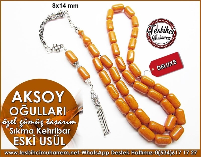  Özel Gümüş Tasarım Eski Usül Sıkma Kehribar Tesbih Aksoyoğulları