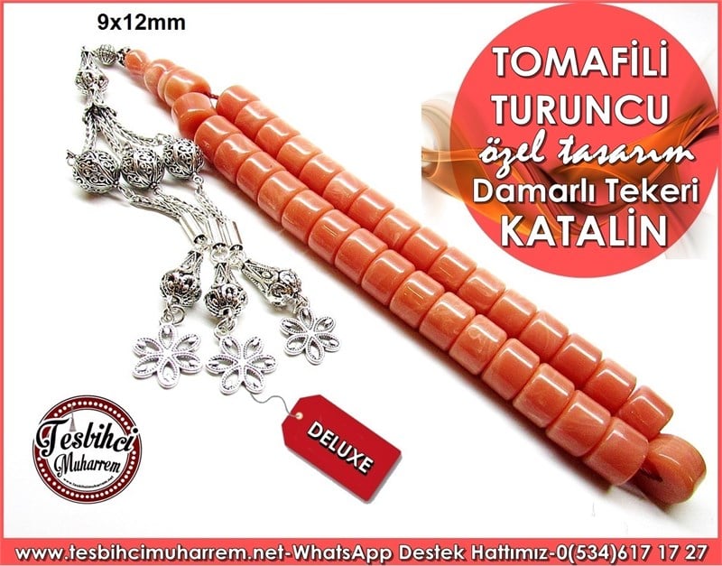  Özel Gümüş Tasarım Tekeri Katalin Tesbih Tomafili Turuncu