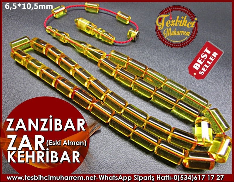  Zar Kehribar Tesbih 6,5*10,5 mm Eski Alman Zanzibar