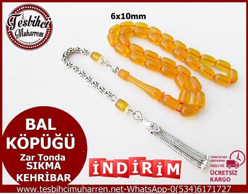 SIKMA KEHRİBAR TESBİH 6x10 mm BAL KÖPÜĞÜ