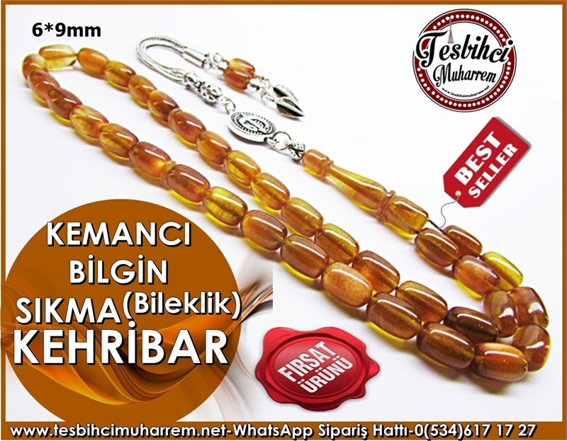  Bileklik Sıkma Kehribar Tesbih 6*9 mm Kemancı Bilgin 
