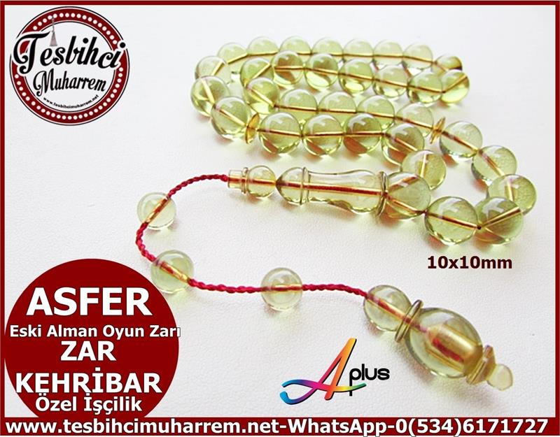 ZAR KEHRİBAR TESBİH 10*10 mm ESKİ ALMAN ASFER