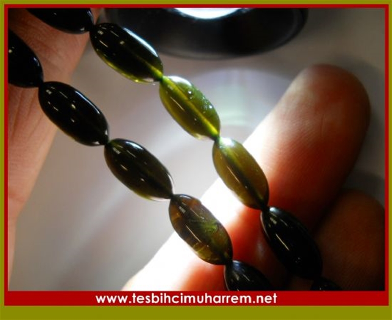 6X12 mm GÜNLÜK ÇEKİM TARZ-ÜL KALLAVİ  HARELİ YEŞİL SIKMA KEHRİBAR TESBİH
