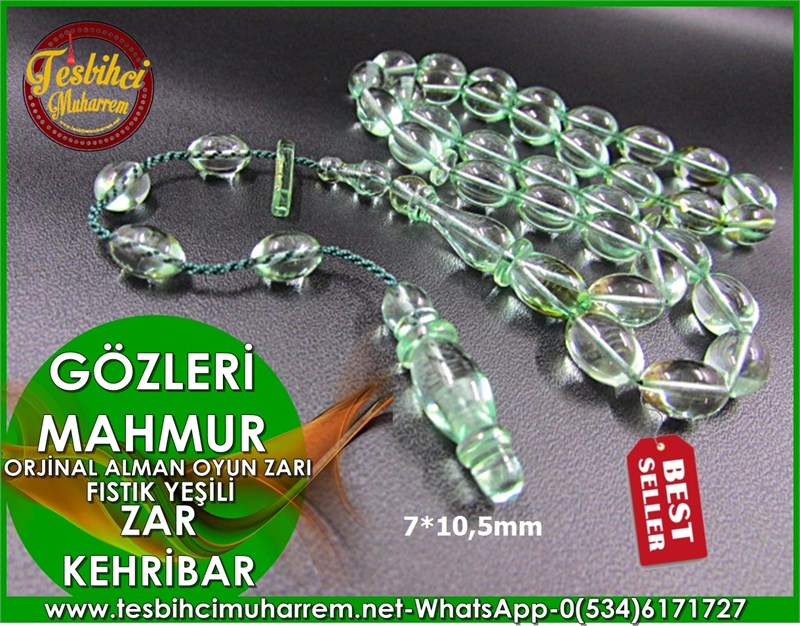 ZAR KEHRİBAR TESBİH 7*10,5 mm GÖZLERİ MAHMUR