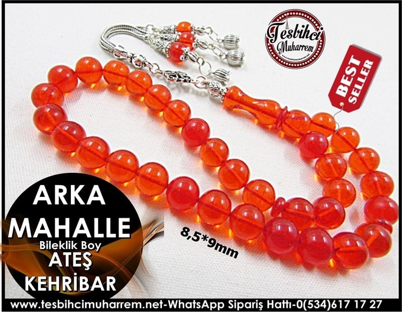 Ateş Kehribar Tesbih 8,5*9 mm Bileklik Arka Mahalle