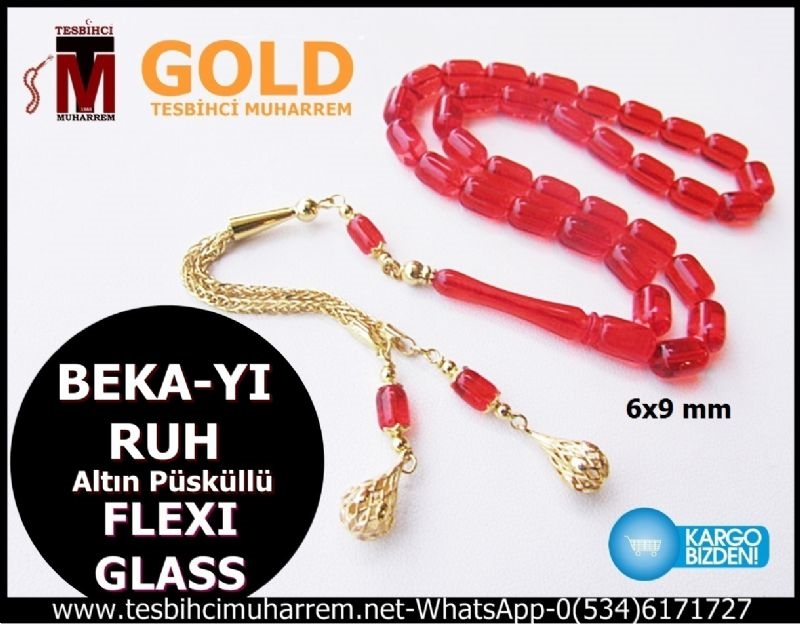 FLEXI GLASS TESBİH 6x9 mm NAR KIRMIZI  BEKA-YI RUH