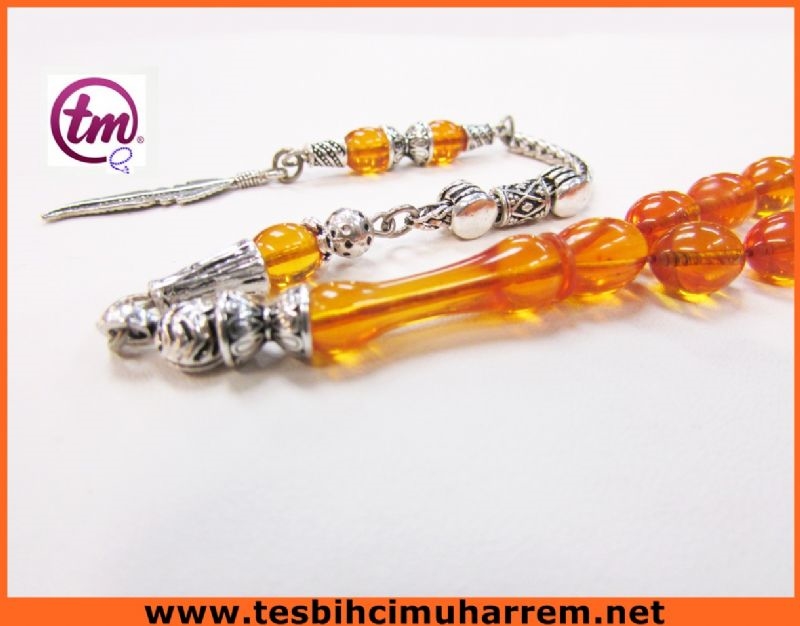 ATEŞ KEHRİBARI TESBİH 6.5x10 mm SU DAMLASI ORANGE