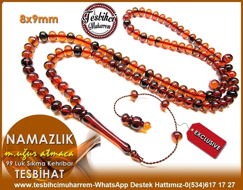 99 luk Basık Kesim Kahve Renk Sıkma Kehribar Namazlık Dua Tesbihatı