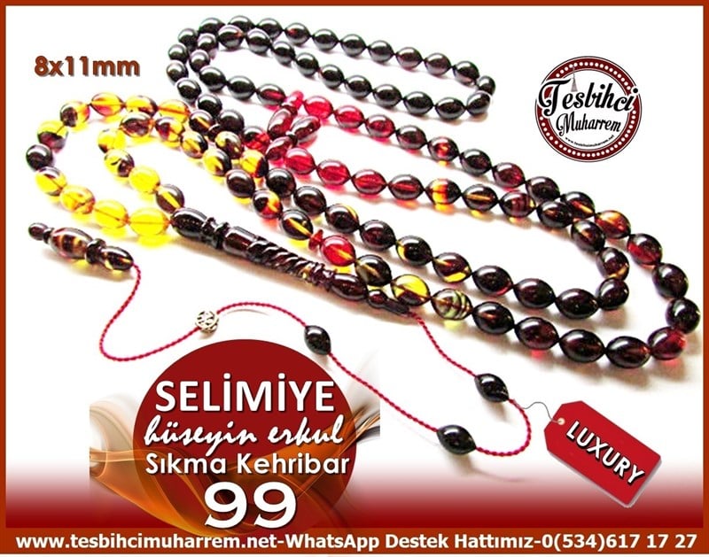 99 luk Beyzi Kesim Renkli Sıkma Kehribar Selimiye Dua Tesbihatı