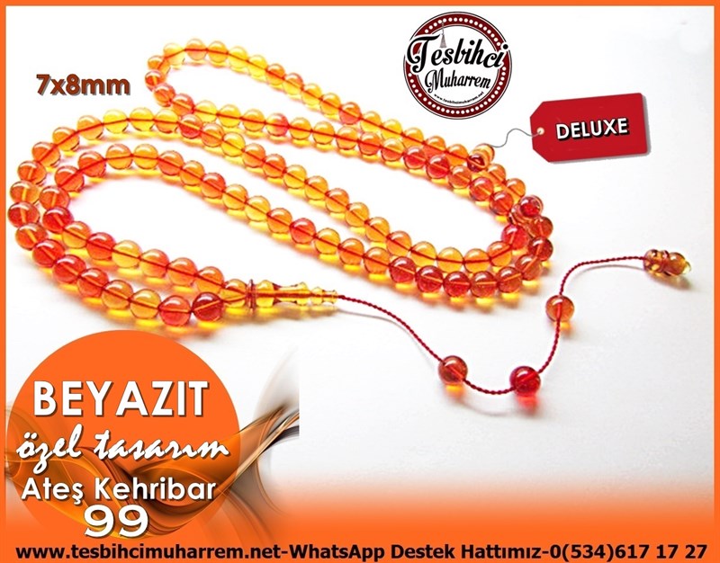 99 luk Küre Kesim Sarı Kırmızı Ateş Kehribar Beyazıt Dua Tesbihatı