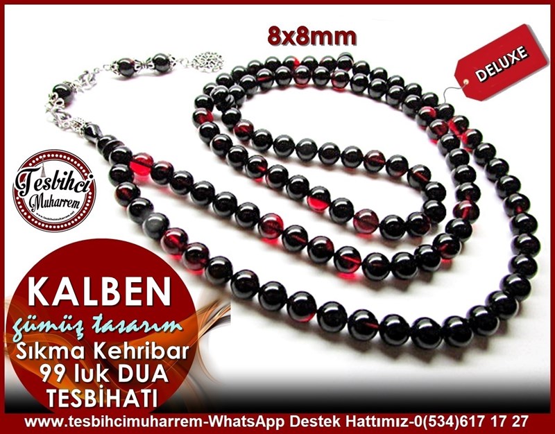 99 luk Küre Kesim Siyah Kırmızı Sıkma Kehribar Kalben Dua Namaz Tesbihatı