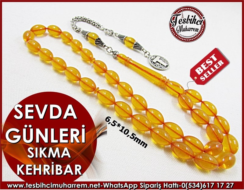 Sıkma Kehribar Tesbih 6,5*10,5 mm Sevda Günleri