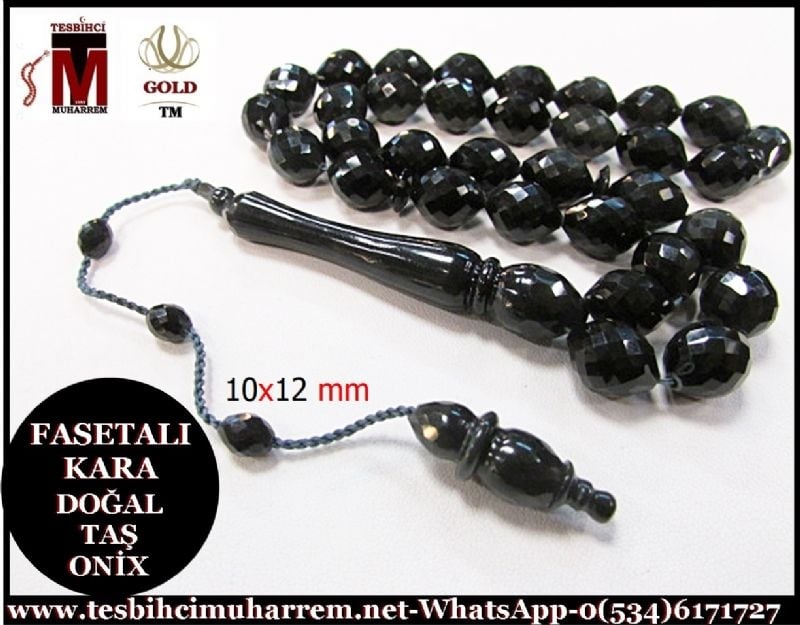 ONİX TAŞ TESBİH 10x12 mm FASETALI KARA ELMAS