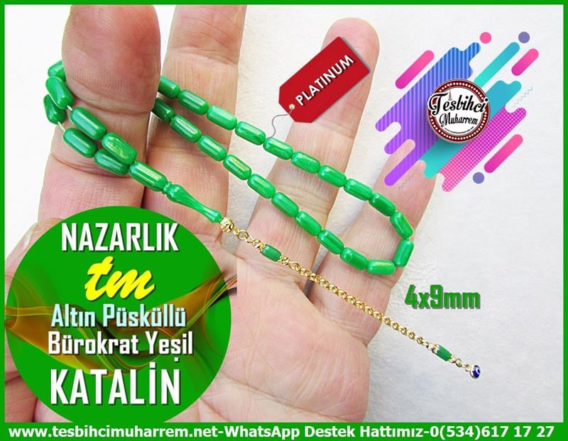 Katalin Ve Bağa TesbihlerTM12416Altın Püsküllü Kapsül Kesim Yeşil Renk Bürokrat Bilek Boy Katalin Tesbih Sevince Altın Püsküllü Kapsül Kesim Yeşil Renk Bürokrat Bilek Boy Katalin Tesbih Nazarlık 