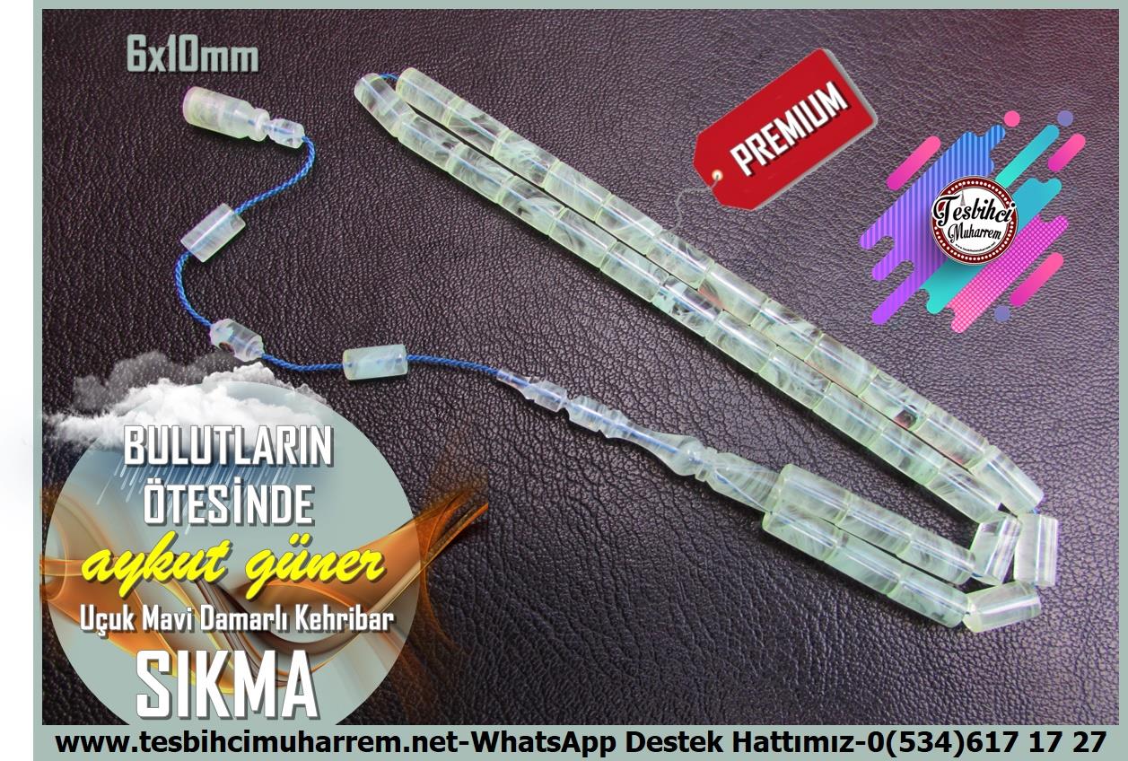 Hareli Mavi Kehribar TesbihlerTM14032Aykut Güner Usta İşçilikli Sıkma Kehribar Tesbih – Uçuk Mavi Damarlı, Özel Dik Kesim, “Bulutların Ötesinde” İsimli Koleksiyonluk TespihTespih Sıkma Kehribar I Özel Dik Kesme Damarlı Uçuk Mavi Bulutların Ötesinde Tesbih