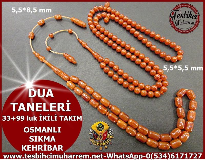 OSMANLI SIKMA KEHRİBAR TESBİH 33+99 DUA TANELERİ