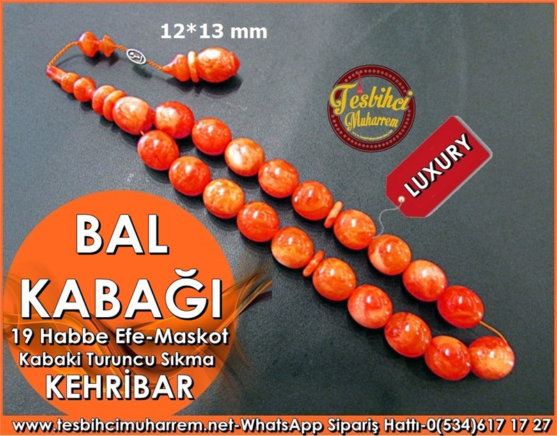 Özel İşçilik Bileklik Maskot Efe Kehribar Tesbih 12*13 mm Bal Kabağı