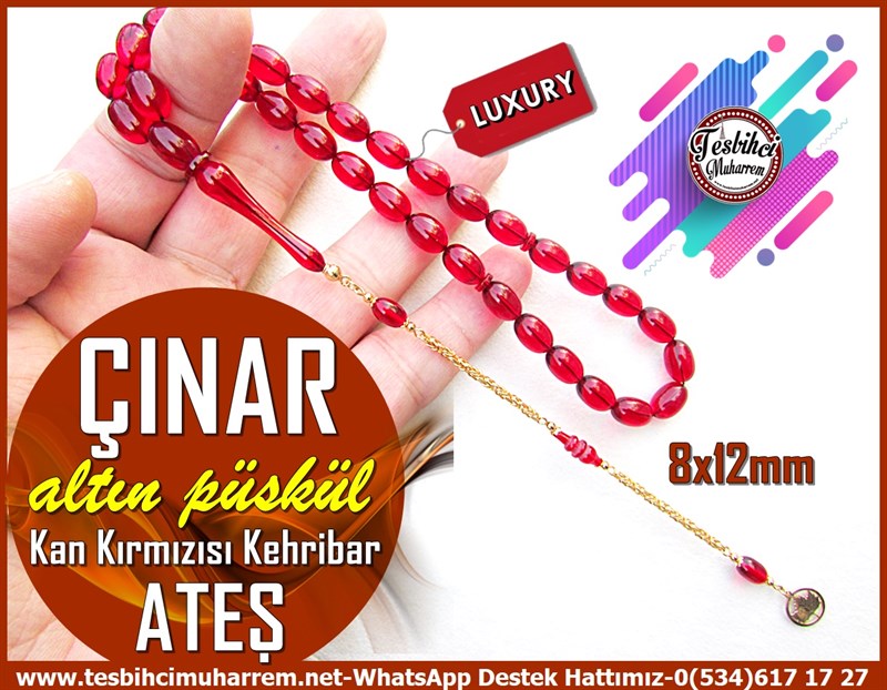 Ateş Kırmızı Ton TesbihlerTM12063Çınar Yaprağı Temalı Orjinal Altın Püsküllü Kan Kırmızısı Ateş Kehribar Tesbih Çınar Çınar Yaprağı Temalı Orjinal Altın Püsküllü Kan Kırmızısı Ateş Kehribar Tesbih Çınar 