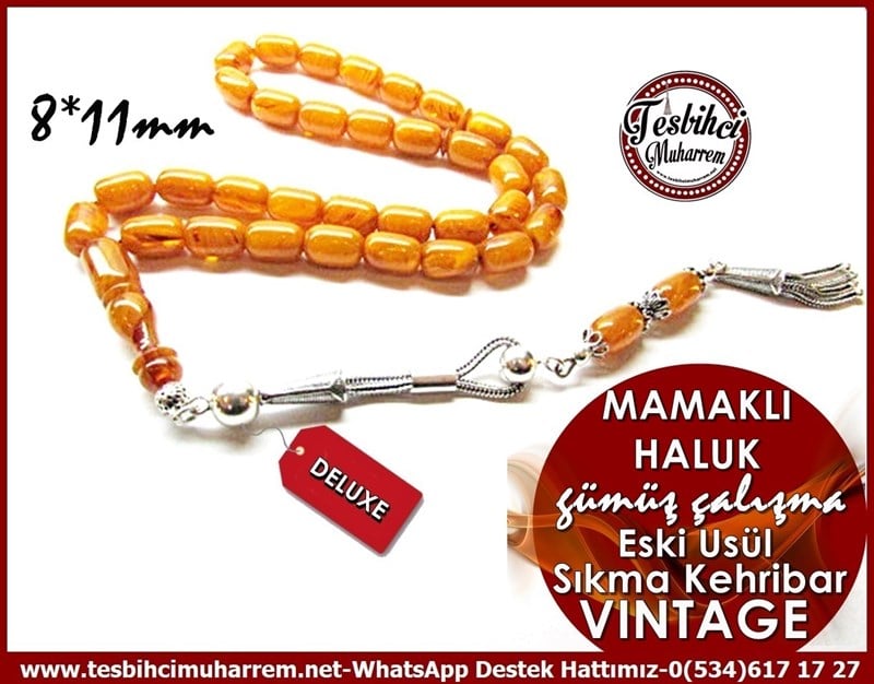 Damarlı Kayısı Vintage Sıkma Kehribar Tesbih Mamaklı Haluk
