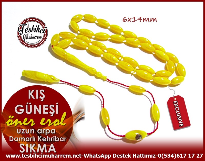 Damarlı Limoni Sarı Ton Uzun Arpa Sıkma Kehribar Tesbih Kış Güneşi