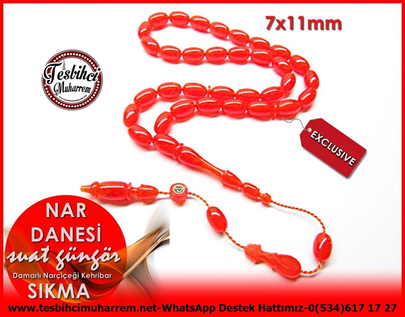 Damarlı Nar Çiçeği Tonda Özel Çalışma Sıkma Kehribar Tesbih Nar Danesi