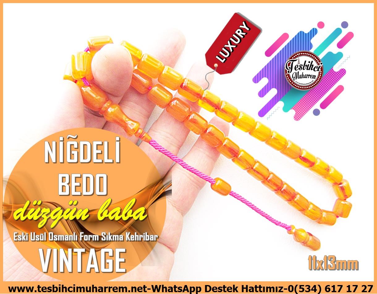 Osmanlı Benzetme Eskitme Eski Usül TesbihlerTM13303Düzgün Baba Usta El İşçiliği Tespih | Eski Usül Osmanlı Form, Kayısı Renk, Sıkma Kehribar 