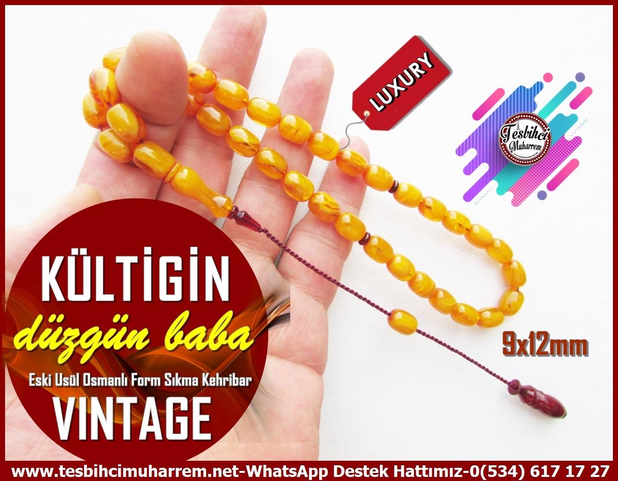 Osmanlı Benzetme Eskitme Eski Usül TesbihlerTM13331Düzgün Baba Usta El İşçiliği Tespih | Eski Usül Osmanlı Form, Kayısı Renk, Sıkma Kehribar 