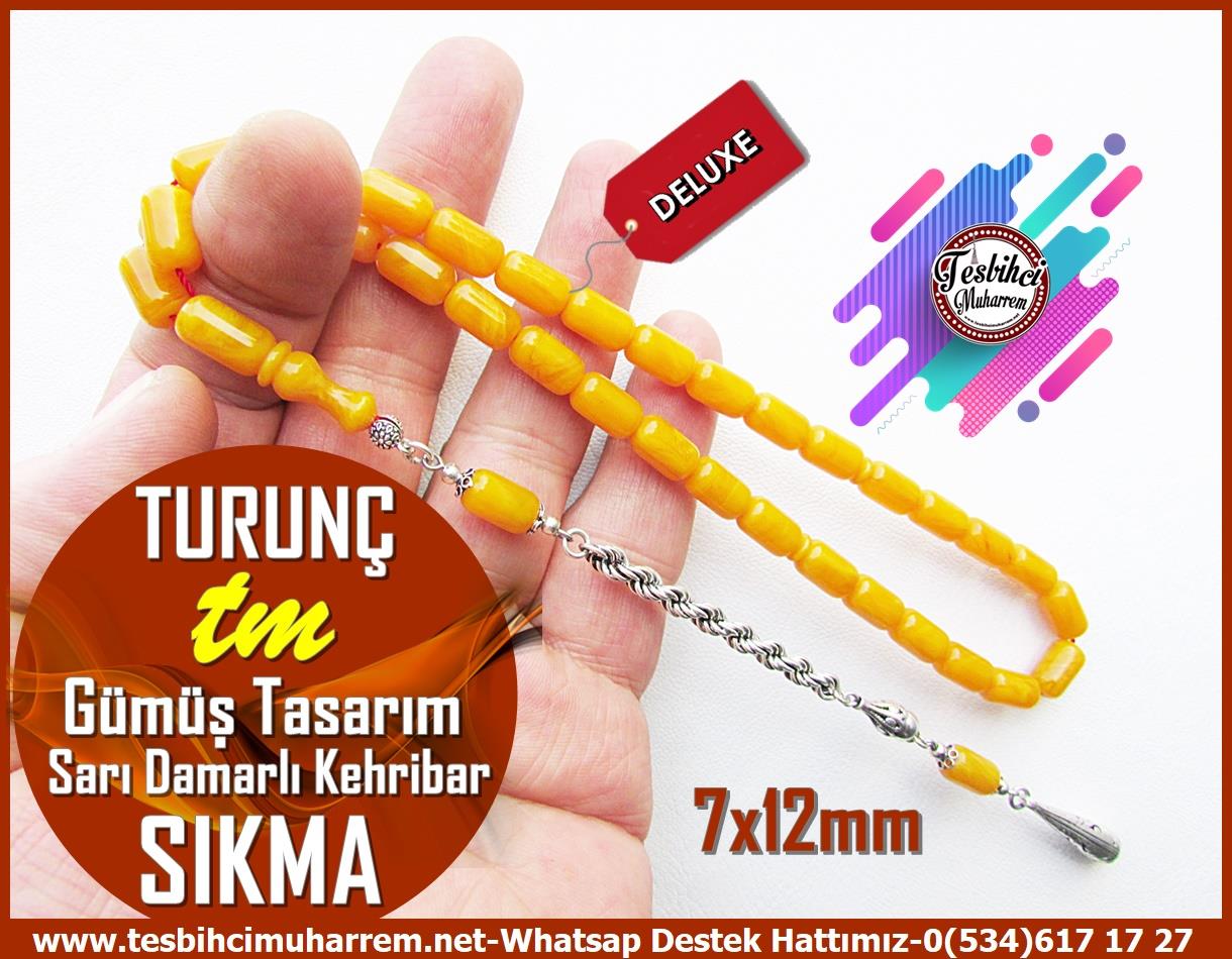 Hareli Damarlı Sarı Kehribar TesbihlerTM13478Düzgün Baba Usta El İşçiliği Tespih | Turuncu Sıkma Kehribar, Kapsül Kesim, Gümüş Püsküllü 