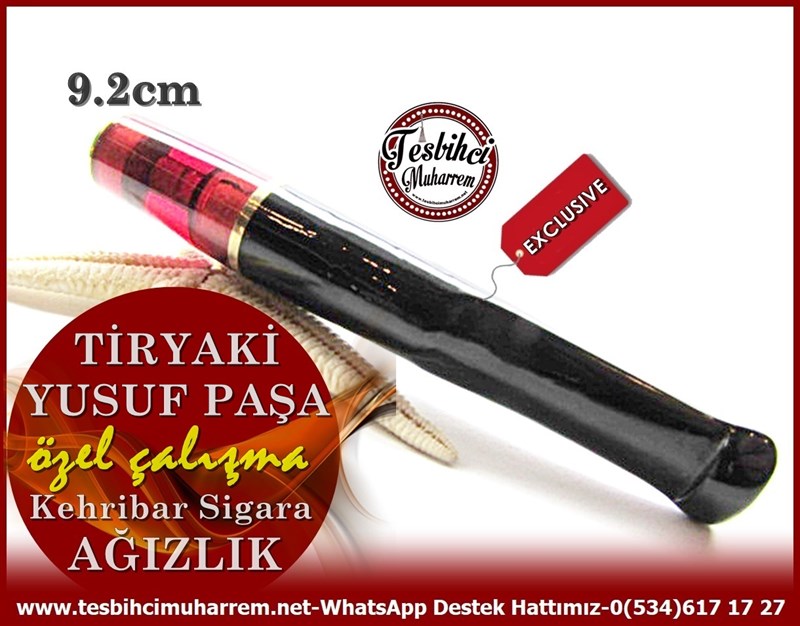 El İşçiliği Siyah Kırmızı Kehribar Sigara Ağızlığı Tiryaki Yusuf Paşa