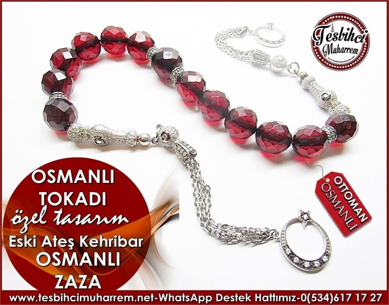 Eski Osmanlı Fasetalı Ateş Kehribar Zaza Tesbih Osmanlı Tokadı