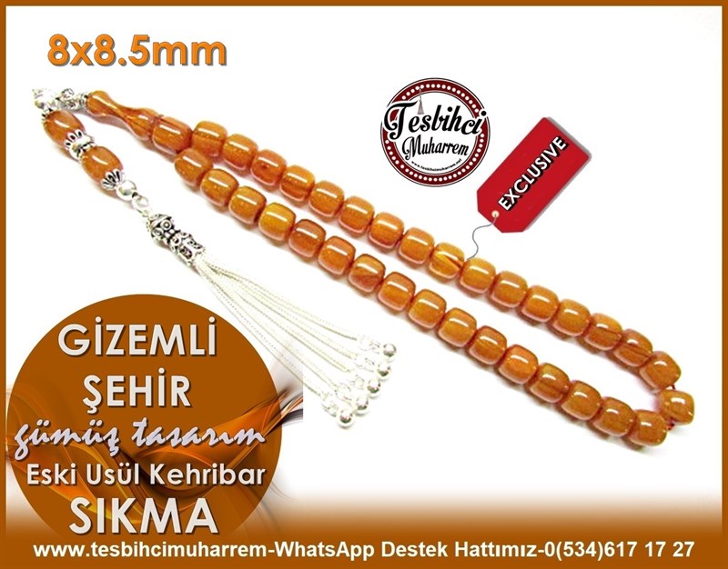 Eski Usül Bileklik Model Kayısı Ton Sıkma Kehribar Tesbih Gizemli Şehir