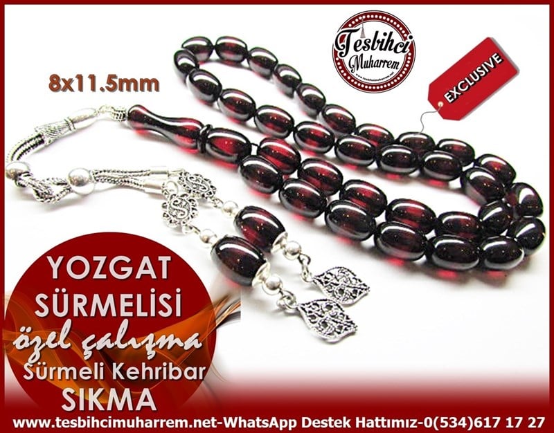 Full Gümüş Tasarım Eski Usül  Vintage Sıkma Kehribar Tesbih Yozgat Sürmelisi