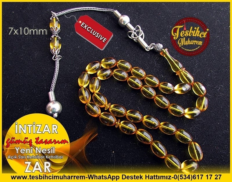 Zar Kehribar TesbihTM10955Gümüş Tasarım Açık Sarı Beyzi Zar Kehribar Tesbih İntizarGümüş Tasarım Açık Sarı Beyzi Zar Kehribar Tesbih İntizar