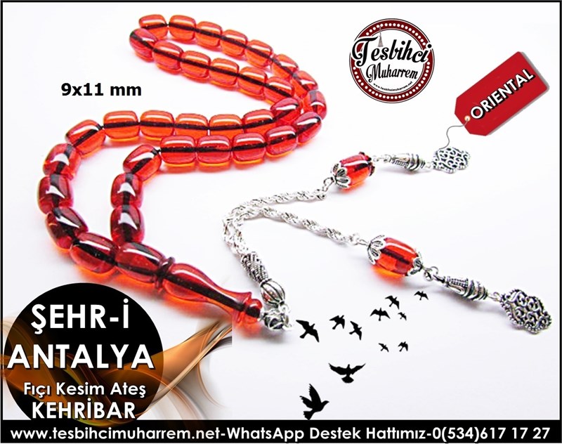 Gümüş Tasarım Fıçı Ateş Kehribar Tesbih Şehr-i Antalya