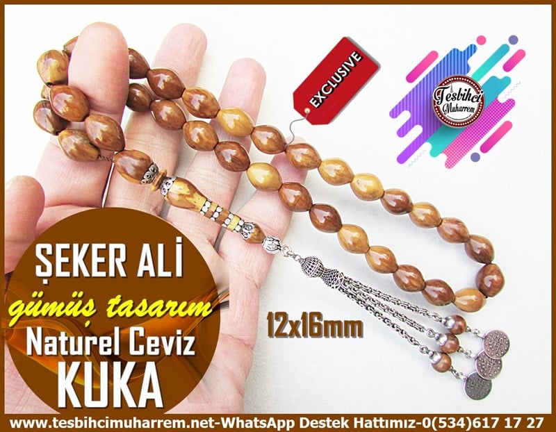 Kuka Ağacı TesbihlerTM12138Gümüş Tasarım İşleme İmameli Sığırcık Kesim Doğal Kuka Ceviz Tesbih Şeker Ali  Gümüş Tasarım İşleme İmameli Sığırcık Kesim Doğal Kuka Ceviz Tesbih Şeker Ali  