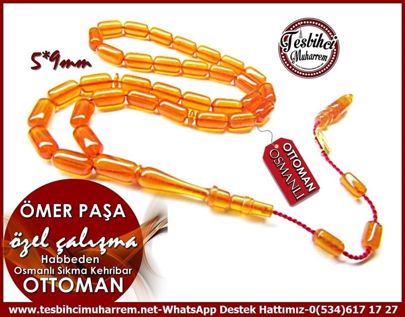 Habbeden Özel Çalışma Eski Osmanlı Sıkma Kehribar Tesbih Ömer Paşa