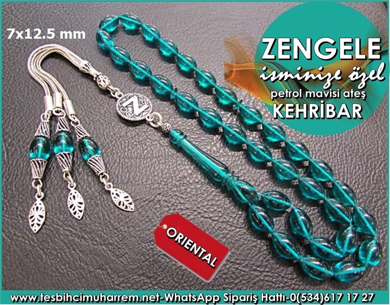 İsminize Özel Gümüş Harf Ateş Kehribar Tesbih 7*12,5 mm Zengele 