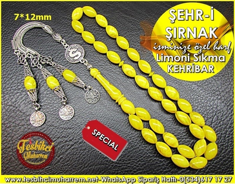 İsminize Özel Gümüş Harfli Sıkma Kehribar Tesbih Şehr-i Şırnak 
