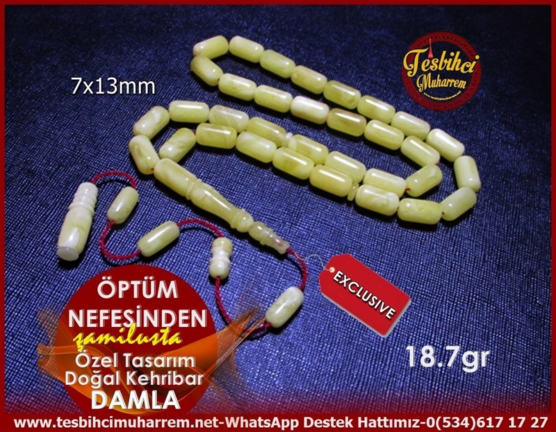 Kayadan Özel Tasarım Kapsül Kesim Limon Ton Damla Kehribar Tesbih Öptüm Nefesimden