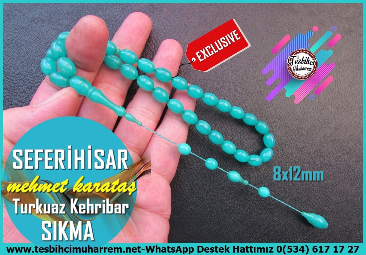 Hareli Turkuaz Kehribar TesbihlerTM14429Mehmet Karataş Usta İşçilikli Turkuaz Renk Sıkma Kehribar Tesbih I Özel Tasarım Badem Kesim Seferihisar TesbihTurkuaz Renk Sıkma Kehribar Tesbih I Özel Tasarım Badem Kesim Seferihisar Tesbih